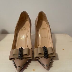 Christian Louboutin Tan Spiked Bow Heels